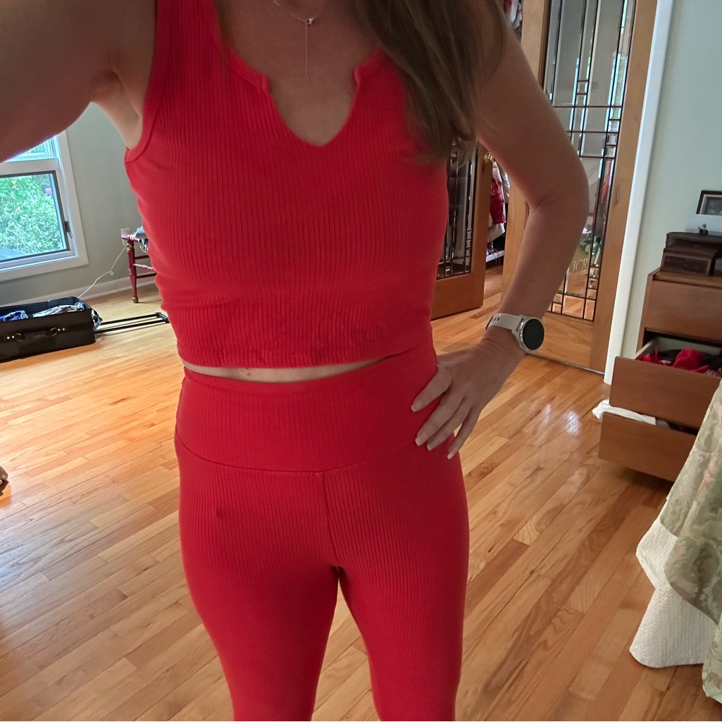 Year Of Ours Vibrant Red Ribbed Top And Split Bottom Leggings